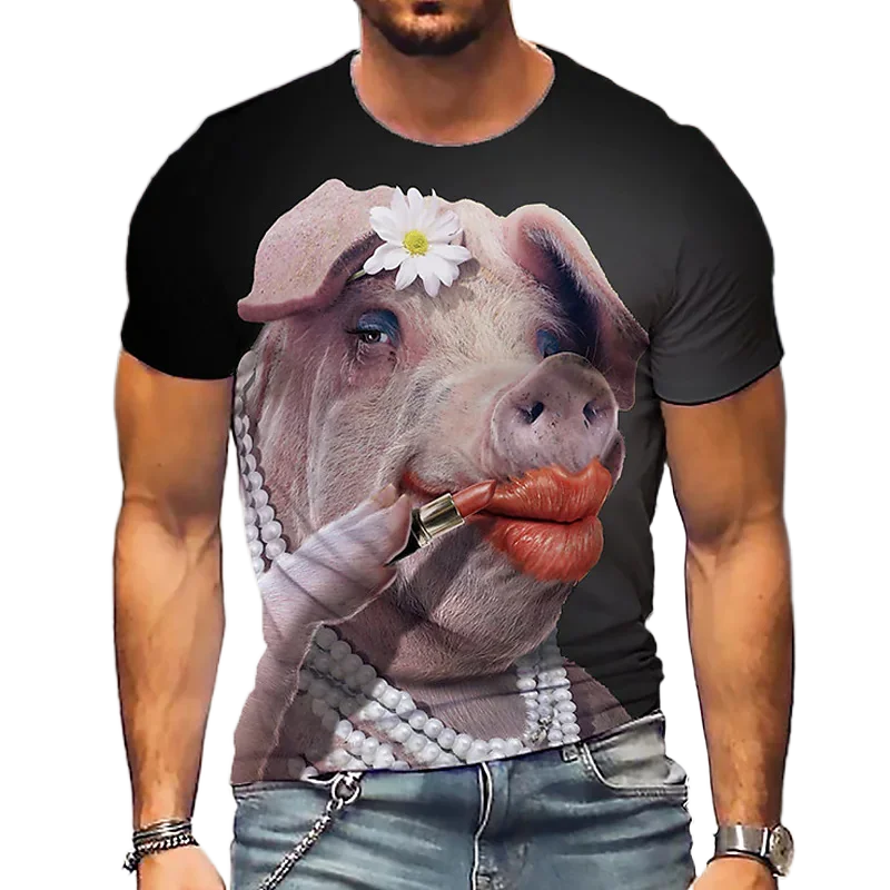 2023 Summer T-shirt Popular Novelty Animal Pig 3D Printing Fun Shirt Pig Casual Top Breathable Comfortable Soft Men\'s Shirt