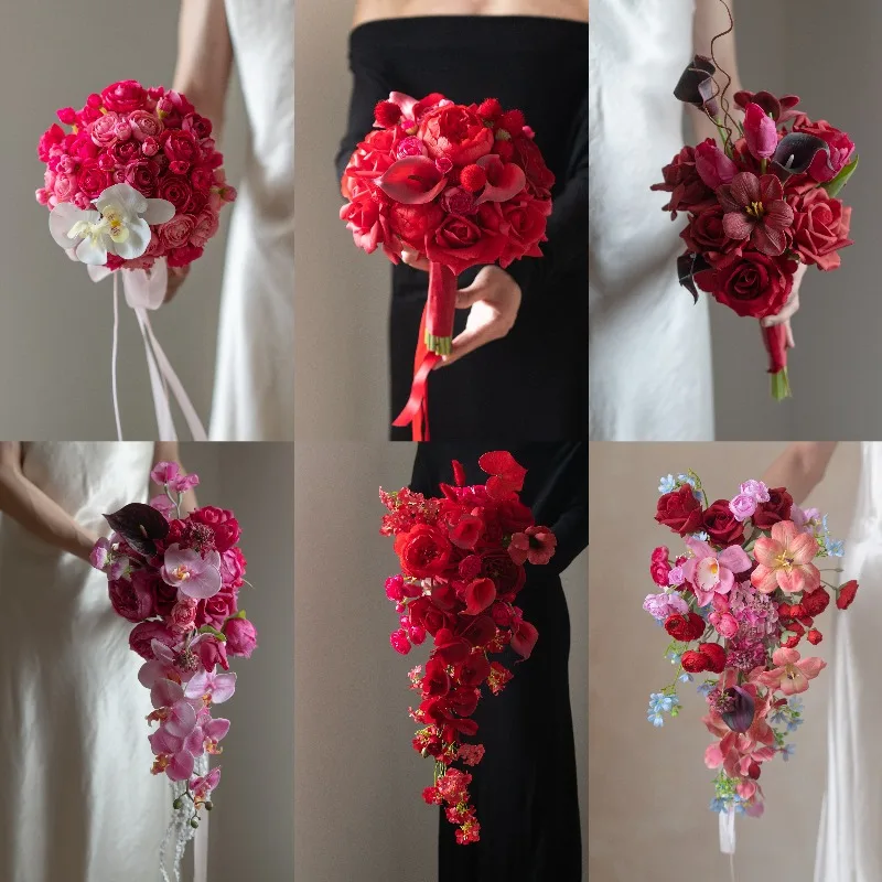 flores-gratis-una-variedad-de-flores-artificiales-certificado-de-boda-con-diseno-de-cascada-de-gotas-de-agua-rojas-compromiso-de-boda