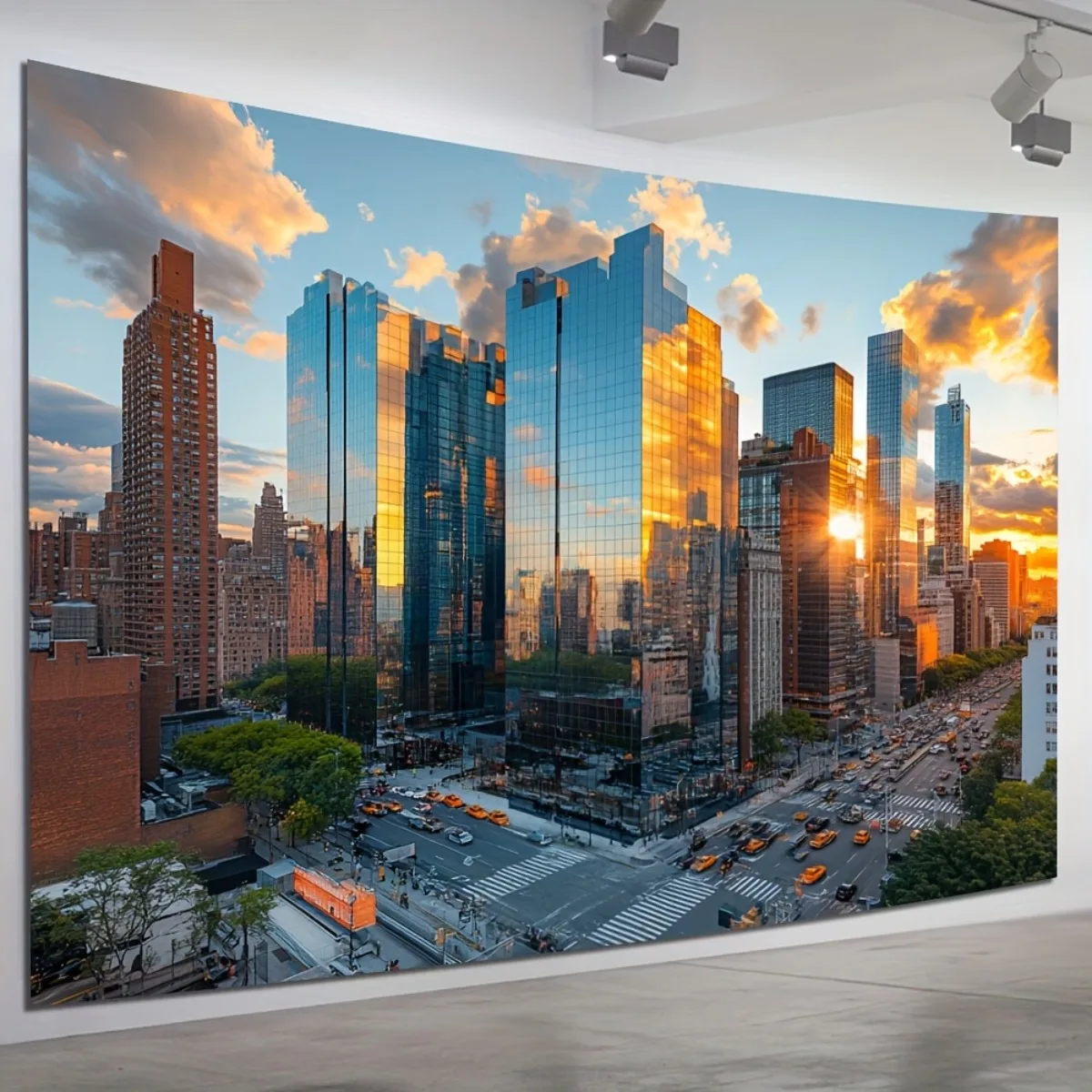 1pc New York City Sunset Tapestry 2D Flat Skyscraper Wall Hanging Urban Skyline Decor for Living Room Bedroom Art
