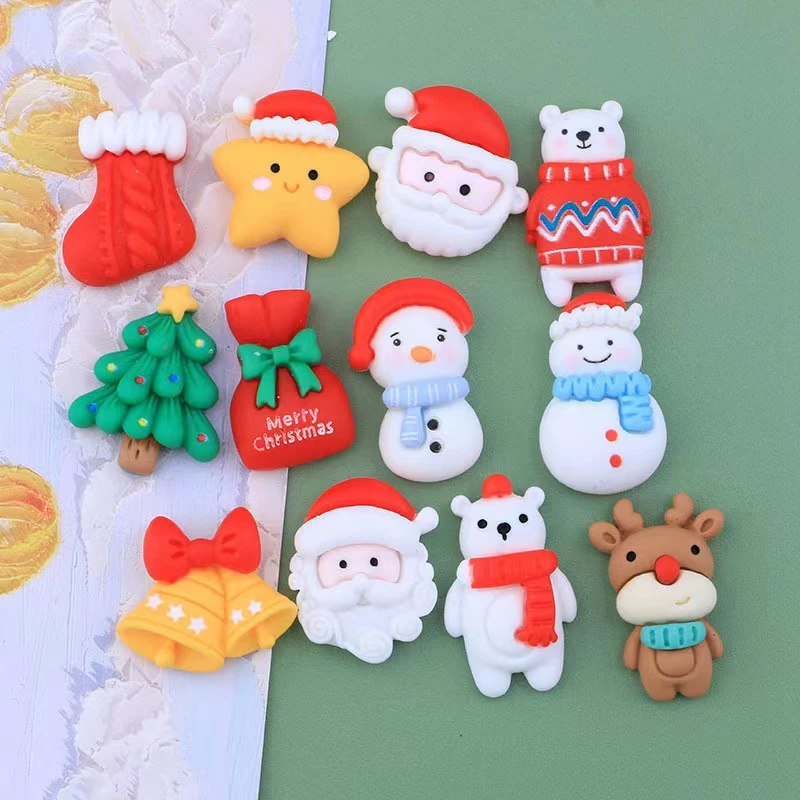 20 Stuks Resin Mini Kerst Sneeuwpop Herten Serie Plaksteen Steen Beeldje Scrapbook Diy Decor Ambachten Accessoires