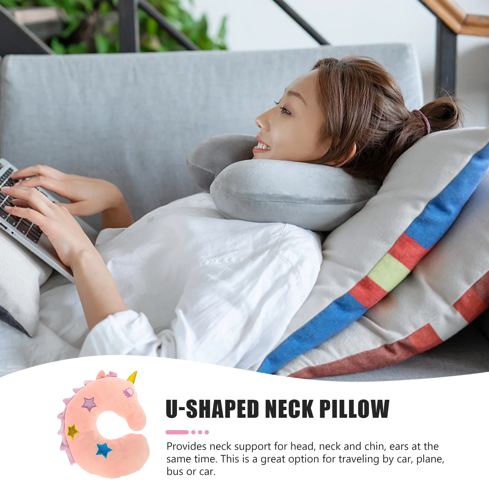 

Cartoon Unicorn U-Shaped Neck Pillow Soft Comfortable Support Travel Office Sleeping Headrest Pillow Adorable Supple Neck
