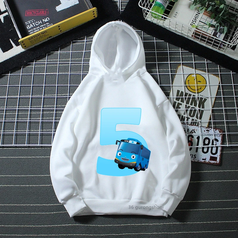 

Funny Kids Hoodie Cute Tayo And Little Bus 1-9th Birthday number Print for Kids Birthday Party Clothing Fashion Boys Hoodie Tops