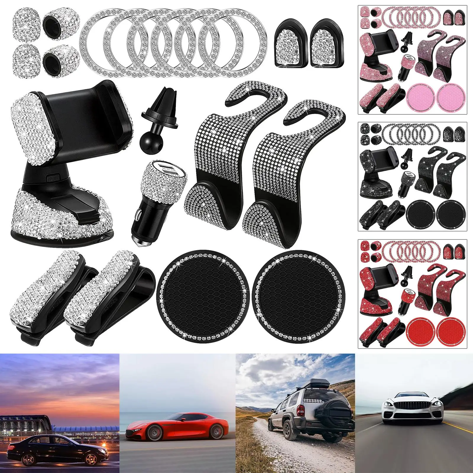 

Набор автомобильных аксессуаров из 20 предметов: кристаллические стразы, зарядное устройство для автомобиля с двумя USB-портами, подставки для стаканов, профессиональные запчасти, легко устанавливаются