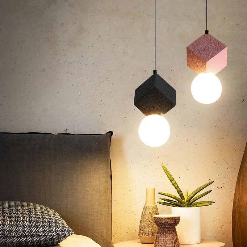 Nordic Luxury Pendant Light Resin Net Honeycomb Stone Bar Table Bedside Dining Room Cafe Cube Lamp LED Lighting Decor