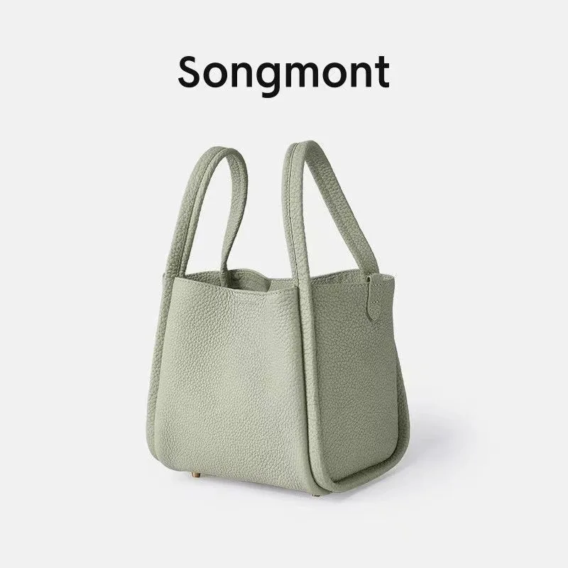 

Songmont Bucket Bag Top Grain Leather Structured Tote Magnetic Closure Multi Pockets 2025 New Minimalist Chic Vegetable Basket