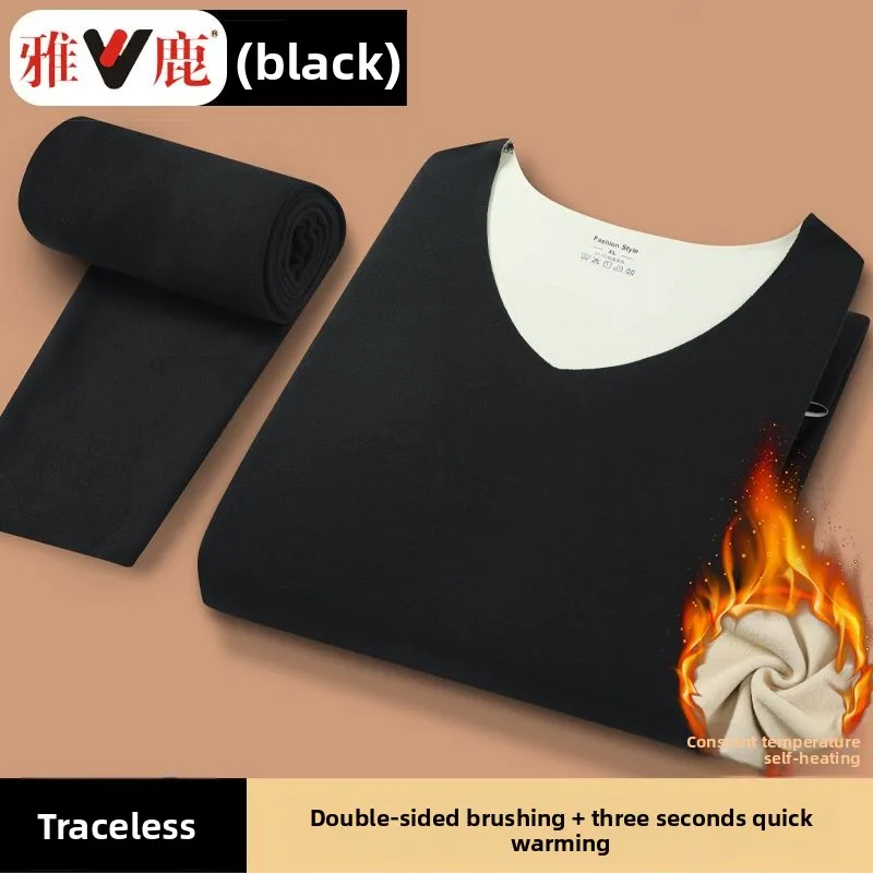 Conjunto de ropa interior térmica sin costuras con cuello en V para hombre, ropa de otoño con temperatura de calefacción de terciopelo grueso, Calzoncillos largos para invierno
