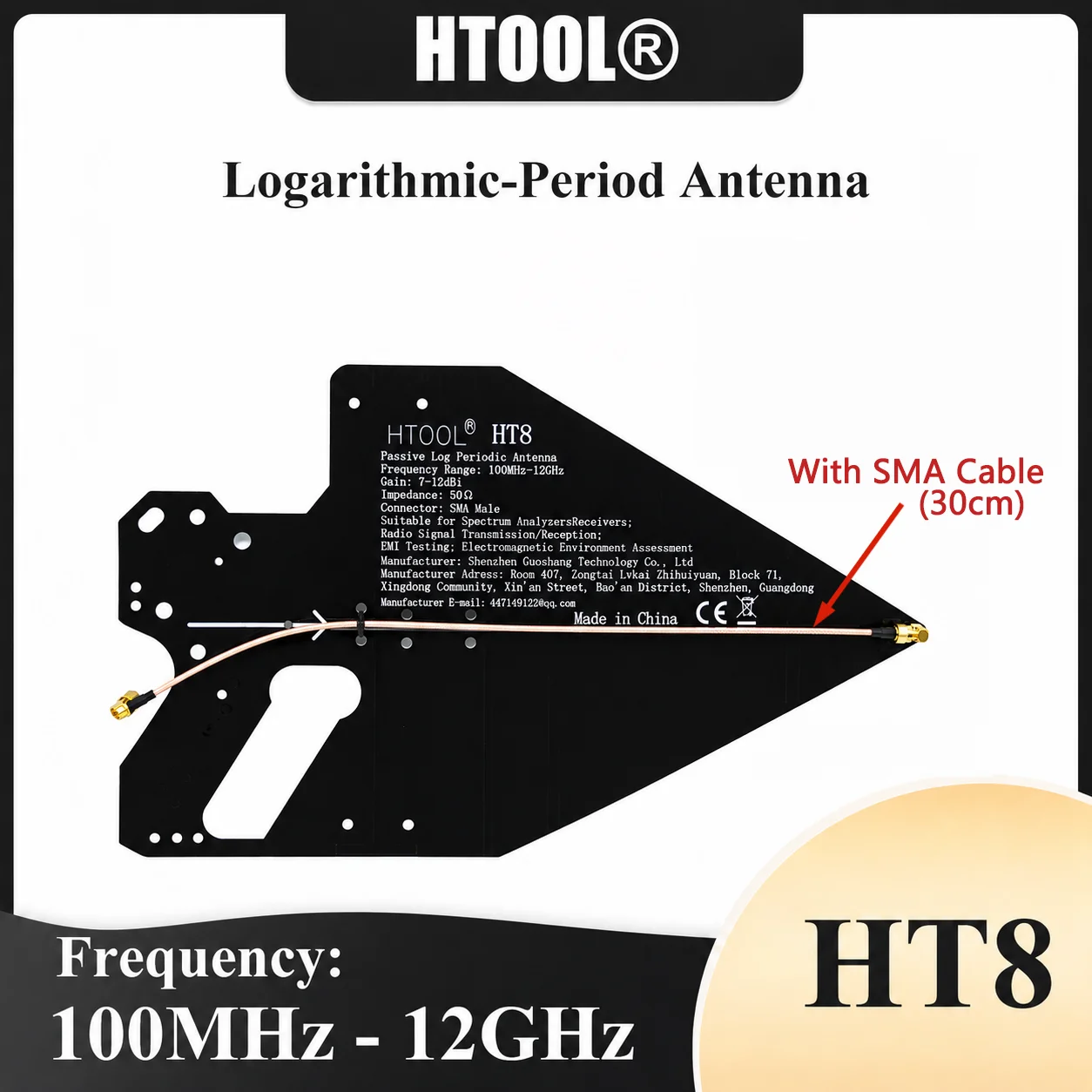 HTOOL HT8 Handheld Passive Log Periodic Antenna 0.1-12GHz, Direction Antenna for SA6 Analyzers, Highly Accurate, Gain 7~12dBi
