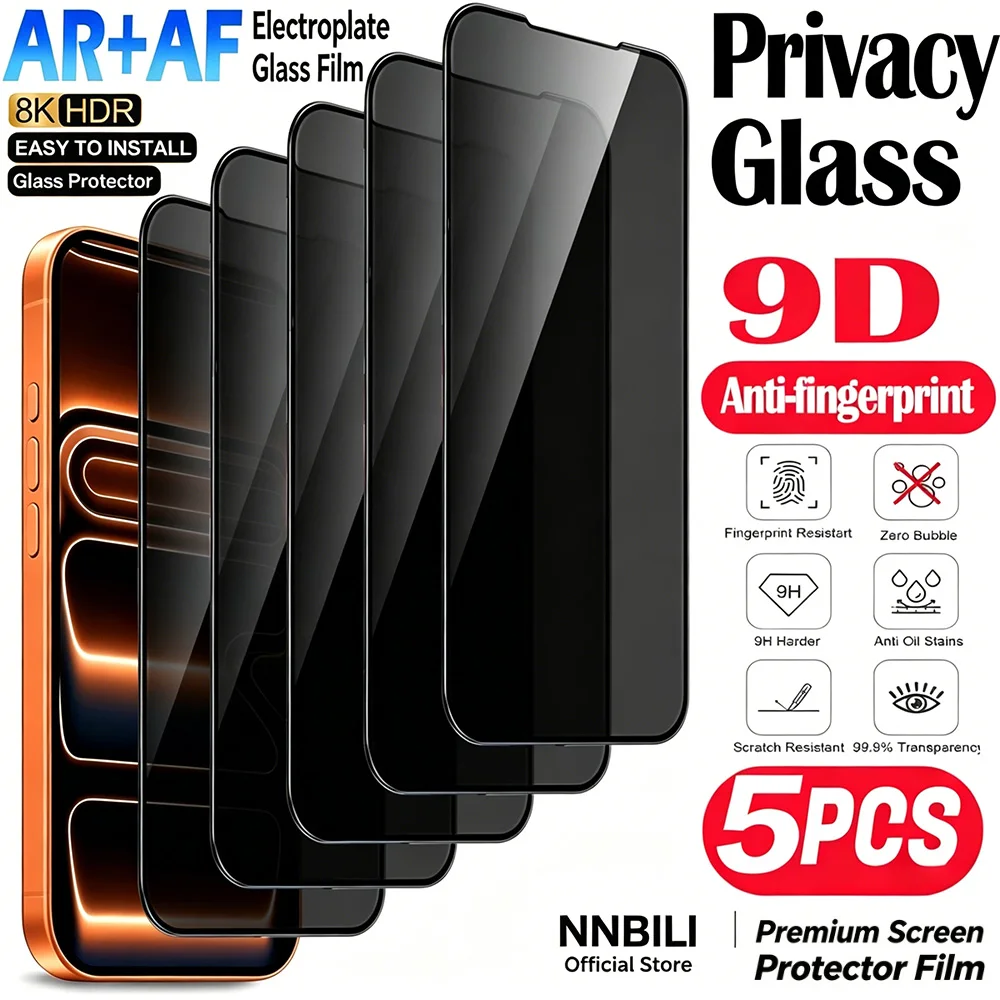 NNBILI 5 Stück 9D Sichtschutz-Panzerglas Vollflächiger Displayschutz, Hergestellt aus Gehärtetem Glasmaterial, für iPhone 18 17 16 Serie