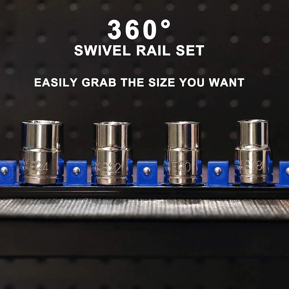 Storage Mountable Sliding Stand Sleeve Rail Rack Tool,ABS Socket Wrenchs Holder Adjustable Finisher 1/4 3/8 1/2