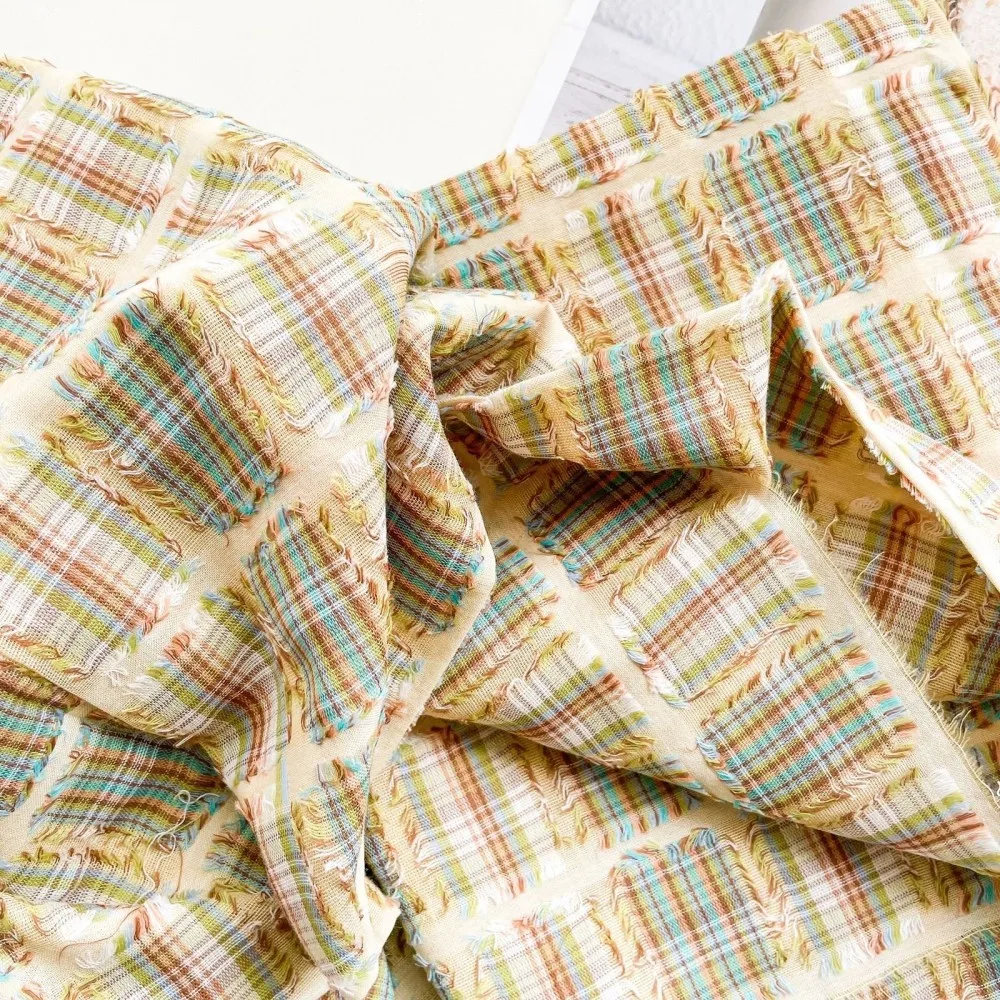 

150x100cm Color Block Sewing Fabric Soft Woven Dyed Cutwork Pure Cotton Cloth DIY Handmade Clothing Storage Bag Fabric