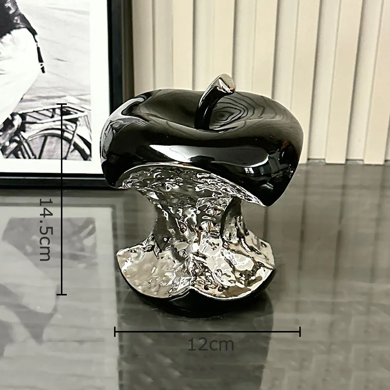 A Gnawed Apple Artworks Silver-plated Fruits Statue Desk Decoration Ornaments Ceramic Crafts Sculpture Room Aesthetic Decor