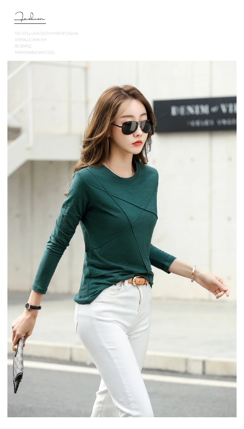 AOSSVIAO 2026 Frühling Langarm Damen O-Neck Bambus-Baumwoll-T-Shirt Elegantes, locker sitzendes geripptes Mode-T-Shirt Damen schlichte Oberteile – Detail 3