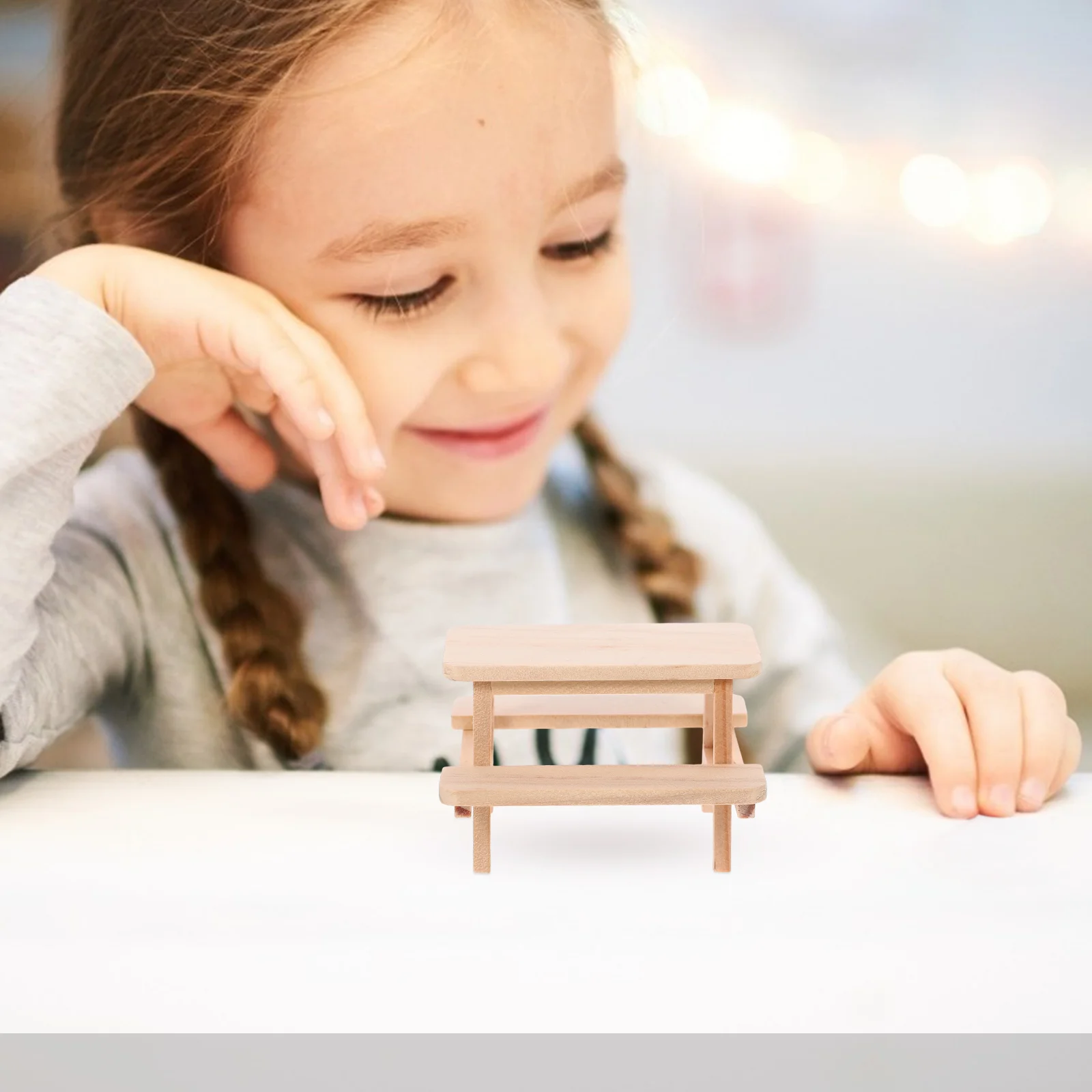 Piece Table Mini Picnic Prop Model Furniture Miniature Wood Outdoor Tiny Houses