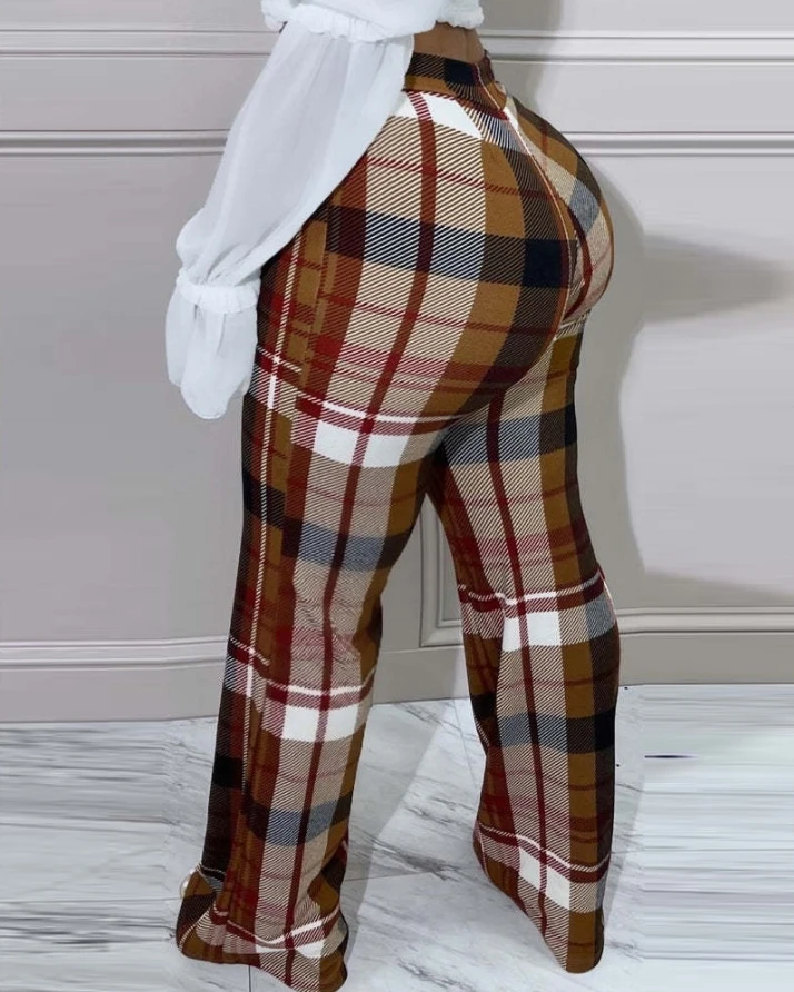 Women's Pants 2022 Autumn Fashion Plaid Print Casual High Waist Daily Long Pants