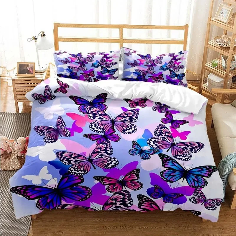 Imagem -03 - Colorido Butterfly Duvet Bedding Conjunto para Meninas Cobertura de Consolador com Fronhas Único Duplo Queen Full Size Presente Pcs