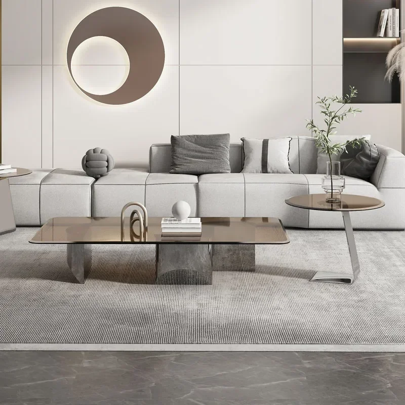 

Several combinations of light and small living room, tawny tempered glass and coffee table