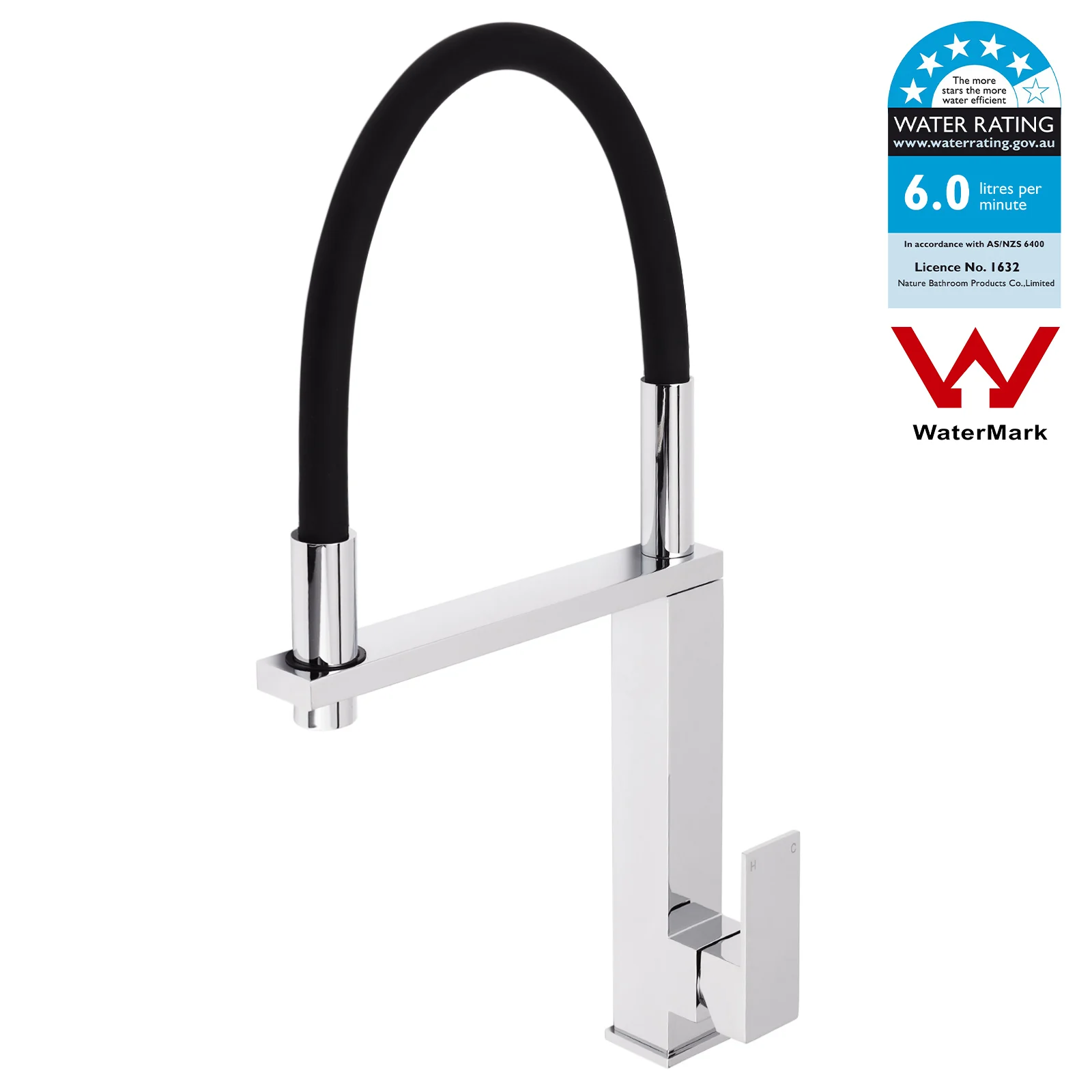 KYLINS Chrome Kitchen Mixer Faucet Tapware Pull Out Spray Black Silicon Hose Square Laundry Sink Tap