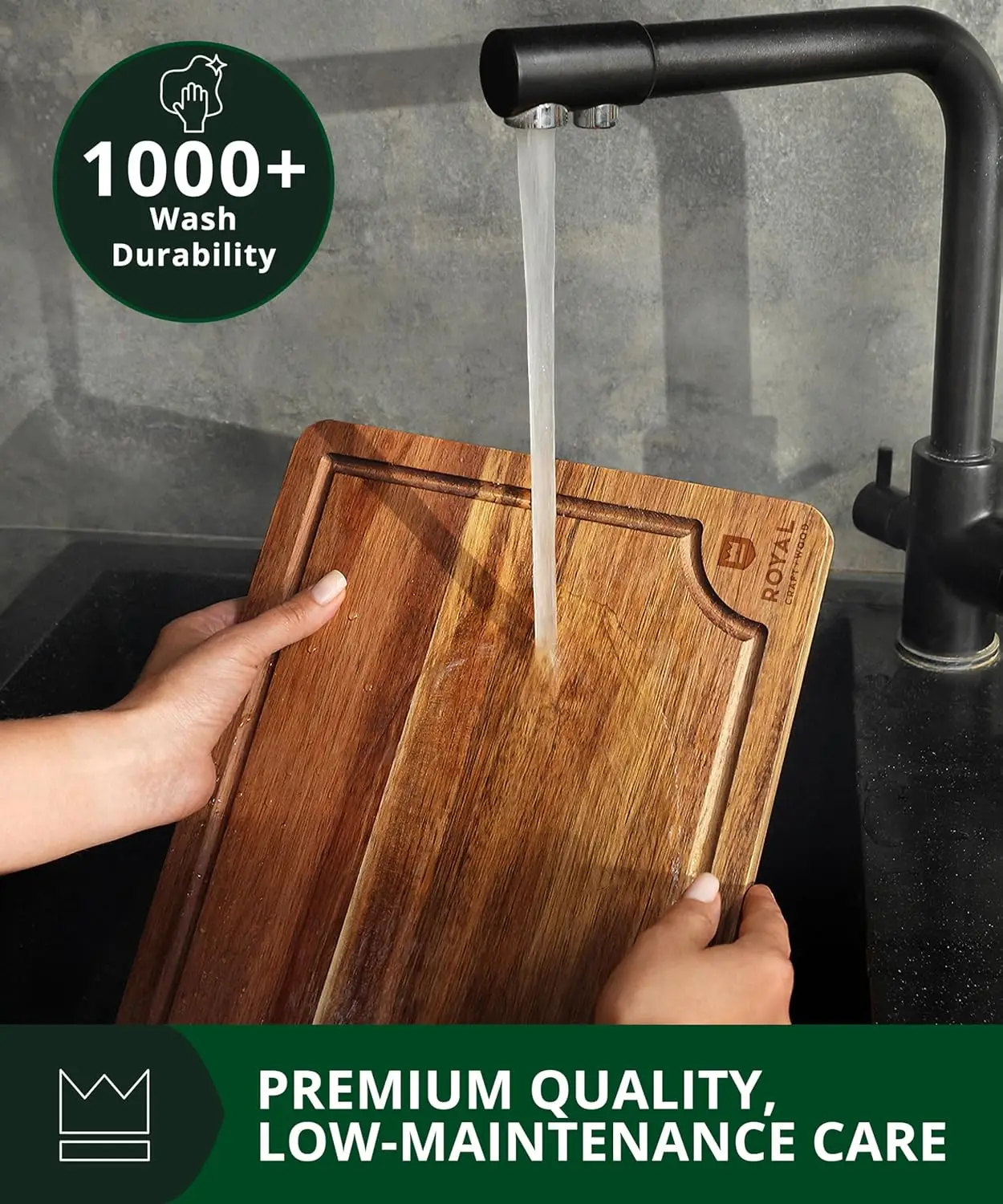 Conjunto de 3 tábuas de corte de madeira de acácia com ranhura profunda de suco e alças laterais para preparação, servir e charcutaria de cozinha