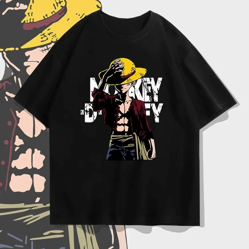 

Genuine Bandai ONE PIECE Straw Hat Luffy Cotton Short Sleeve T-Shirt Men's and Women's Casual Loose Nautical King Short Sleeve