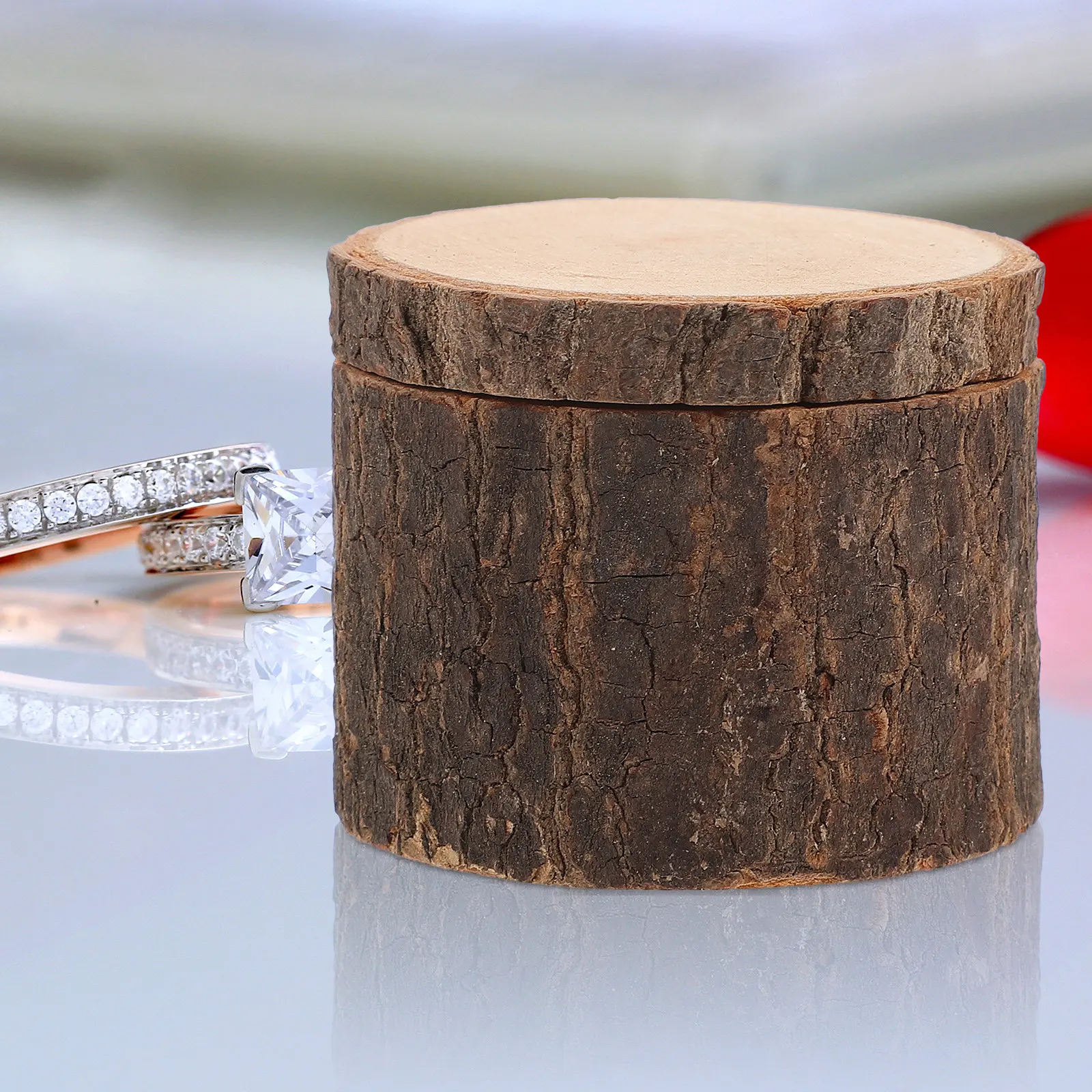 

1Pcs Wood Ring Box Jewelry Storage Container Small Wooden Case for Rings Earrings Perfect Wedding Gift Organizer