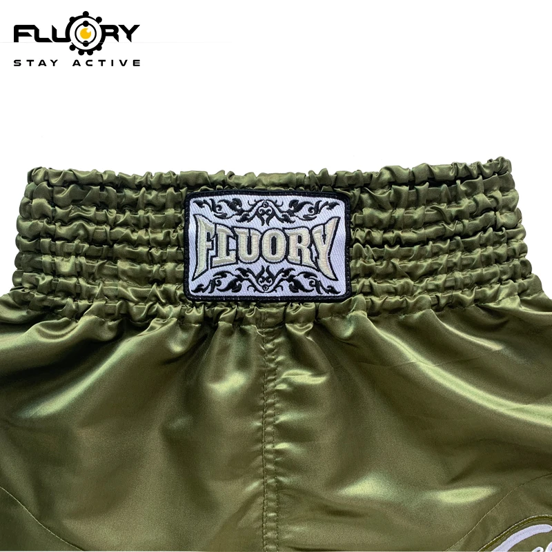 FLUORY Muay Thai Shorts Einfarbig Bestickt Weich und Bequem Trainingsshorts für Männer Kampfsport Damen MMA Boxshorts – Detail 6