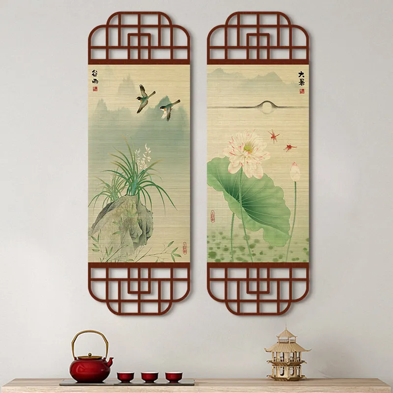 Twelve Solar Terms Landscape Bamboo Woven Hanging Painting Entrance Decor Bamboo Curtain Painting Tea Room Living Room Study