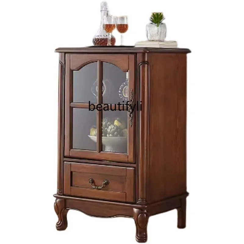 

American-Style Solid Wood Wine Cabinet Dining Side Tea Living Room European-Style Storage Low Cabinet Small Side Cabinet