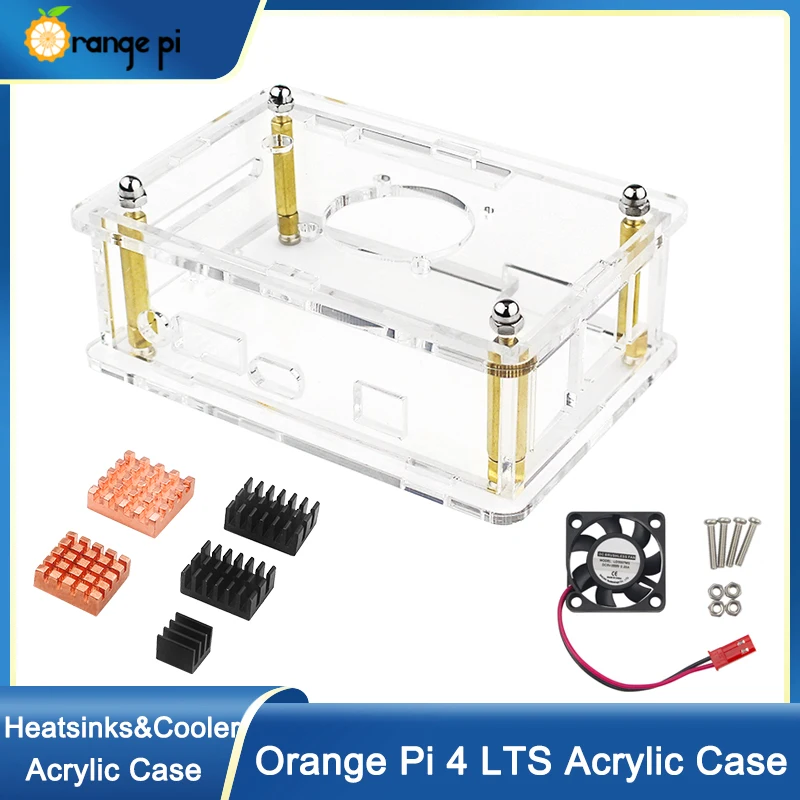 Caso acrílico Shell transparente para Orange Pi 4 LTS, dissipadores opcionais Ventilador, resfriamento ativo e passivo