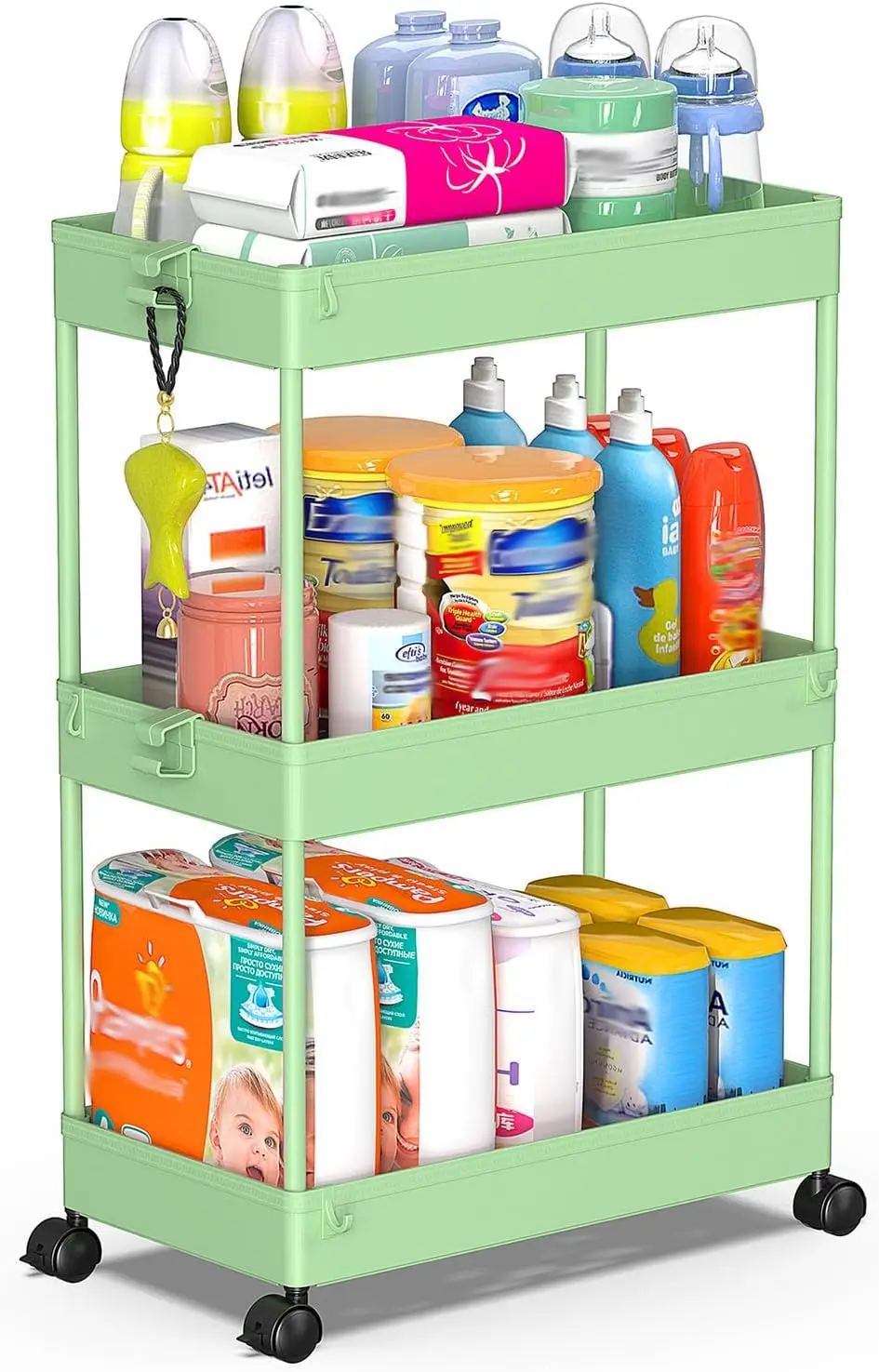

Rolling Storage Cart 3 Tier, Bathroom Cart Organizer Laundry Room Organizer Utility Cart Mobile Shelving Unit Multi-Fun