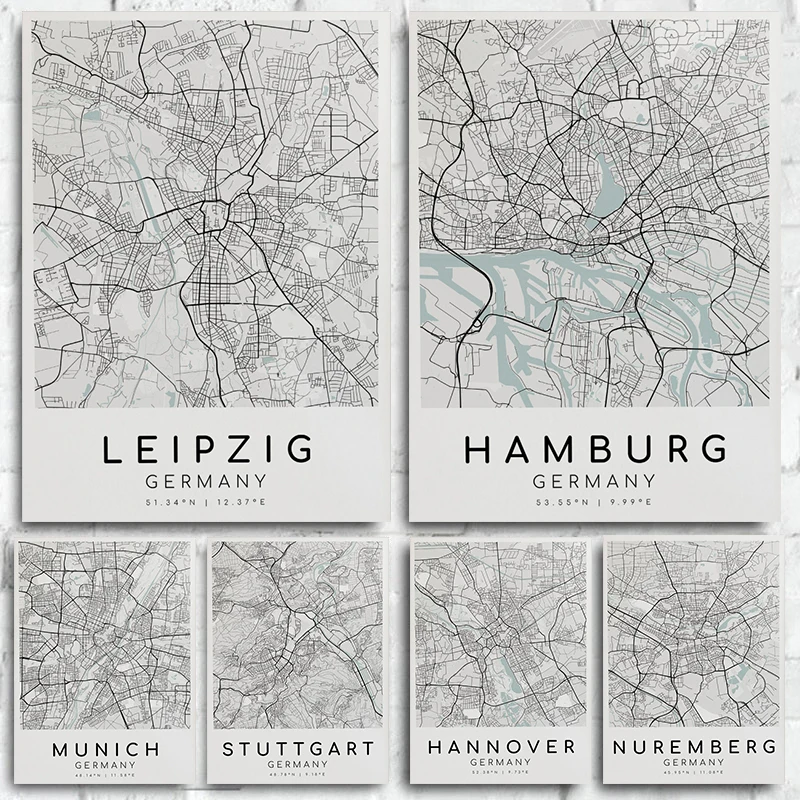 Germany Maps Berlin Cologne Black White City Map Wall Art Poster Prints Modern Home Decor Canvas Painting Room Mural Pictures