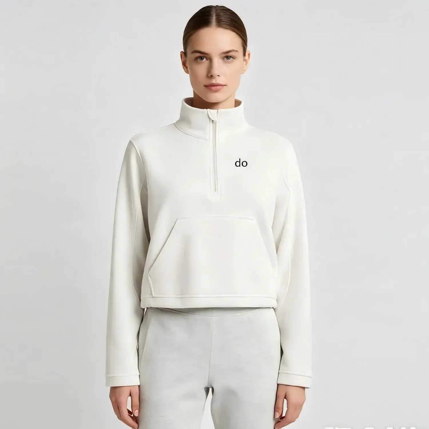 2026 Autumn Sports Jacket Solid Color Long Sleeve Gym Outdoor Cropped Top Warm Zipper Workout Fitness Running Hooded Coat
