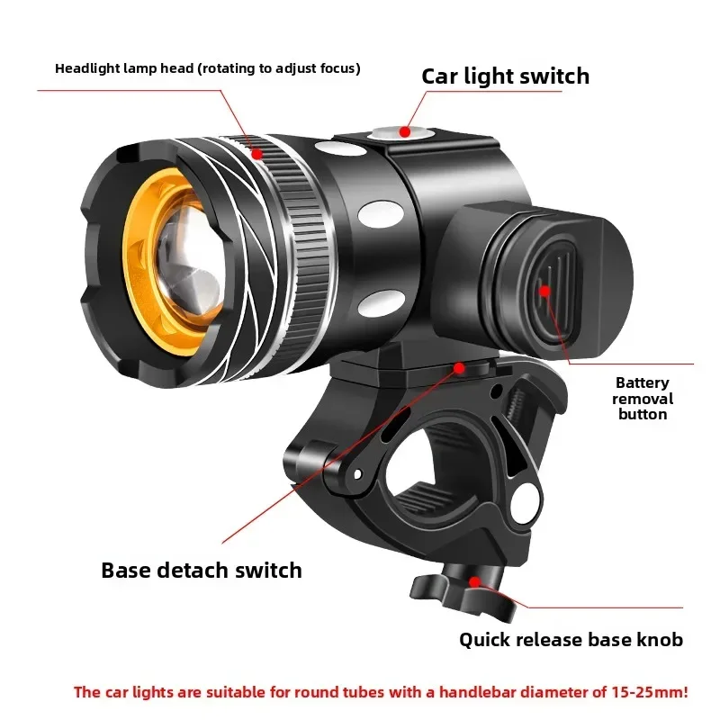 Adjustable Zoom Bike Headlight - USB Rechargeable LED Front Light for Safe Cycling