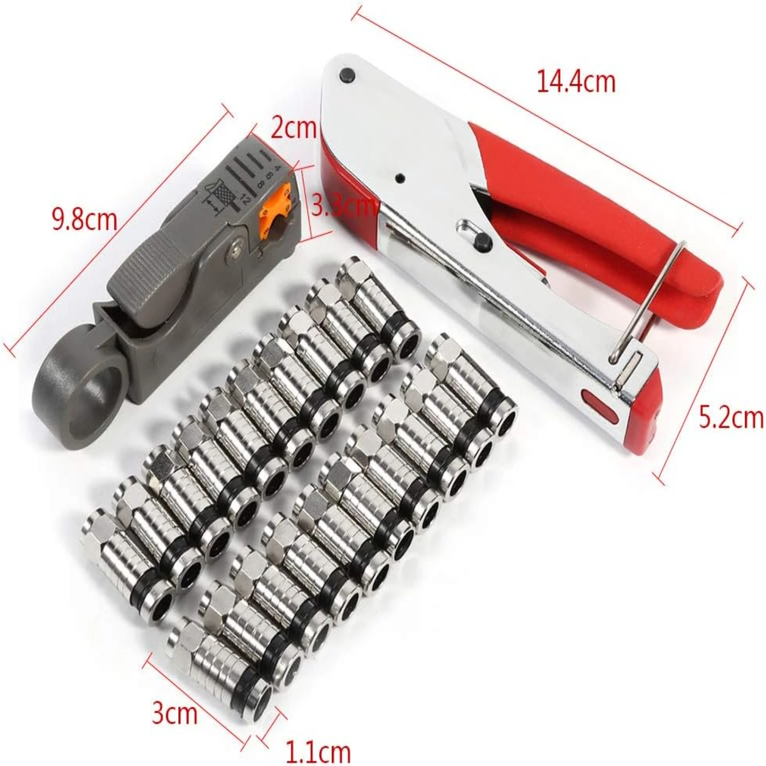 

Essential High-Quality Professional Coaxial Compression Crimp Tool Kit for RG58 RG59 RG6 Connectors with Cable Stripper - Perfec