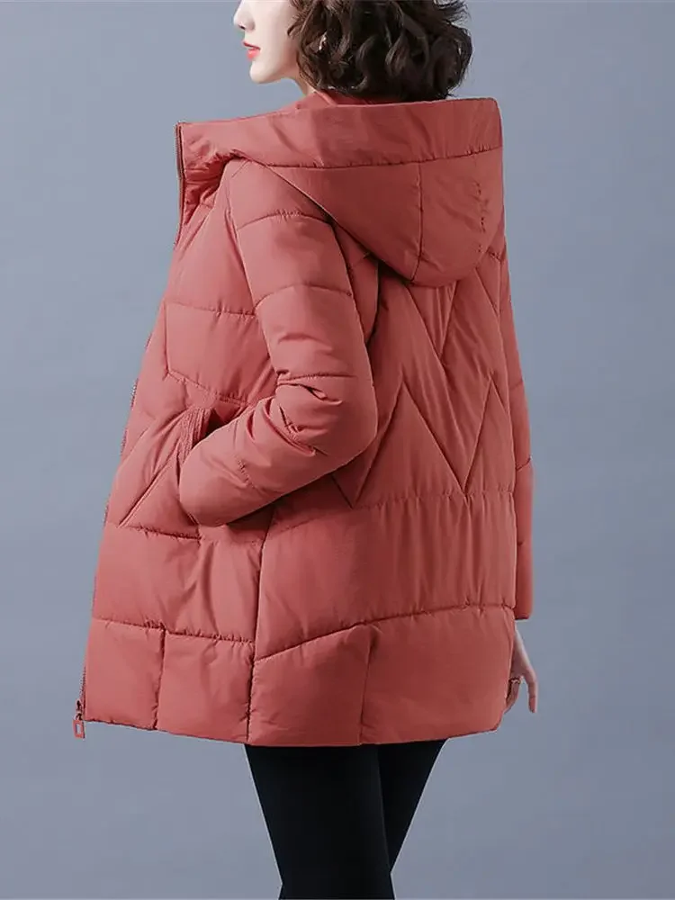 Chaqueta de invierno 2024 para mujer, Parkas cálidas, abrigo grueso para mujer, prendas de vestir largas acolchadas de algodón con capucha, chaqueta de nieve holgada a la moda para mujer 4XL