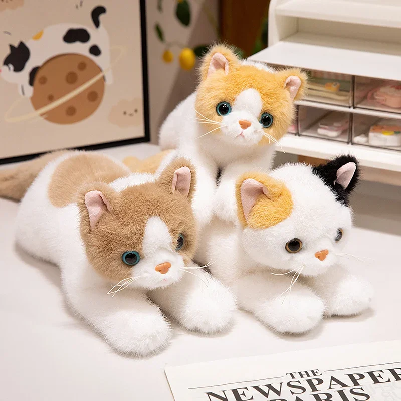 

Hot Sale Simulation Kitten Plush Toys Handmade Fluffy Lying Prone Pose Cat Doll Cute Office Desktop Companion Birthday Gift
