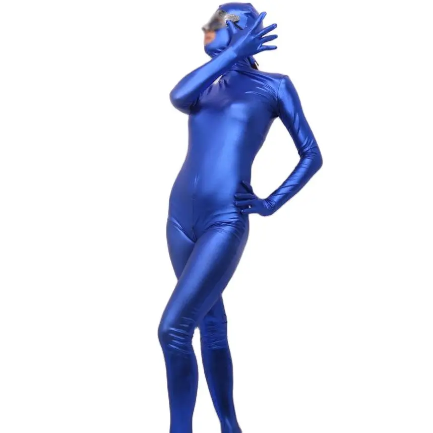 Smooth Surface Coating PU Leather Stage Showing One Piece Dance Performance Cosplay Full Coat Zentai Zipper Open Crotch Catsuit