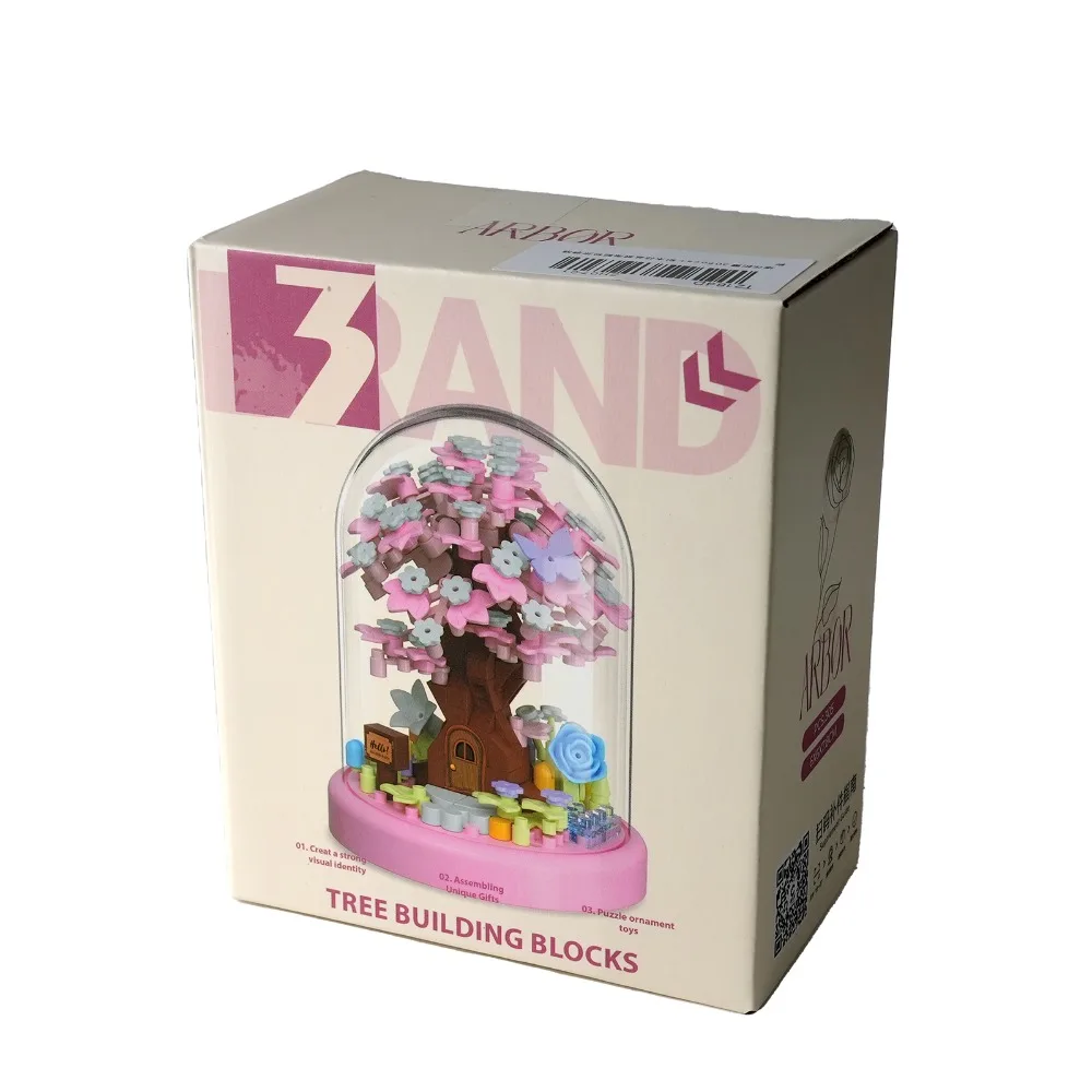 Sakura Blossom Tree House Building Set 305pcs Micro Particle Flower Pot Plant with Display Case DIY Xmas Home Decor Gift