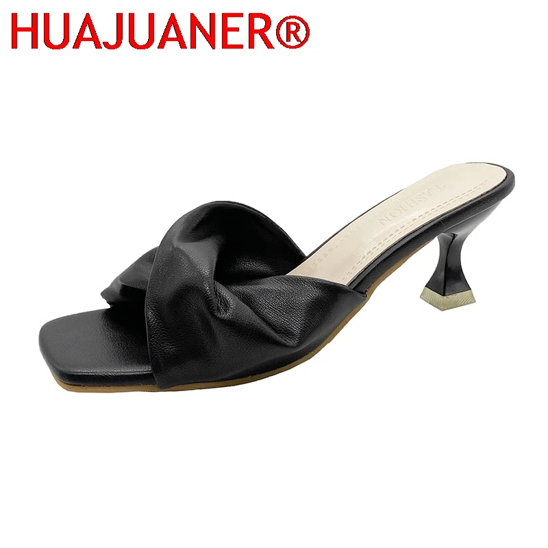 

2025 New Minimalist High-heeled Single Line Cool Drag Cat Heel High-heeled Shoes French Women's Half Slippers for Outerwear