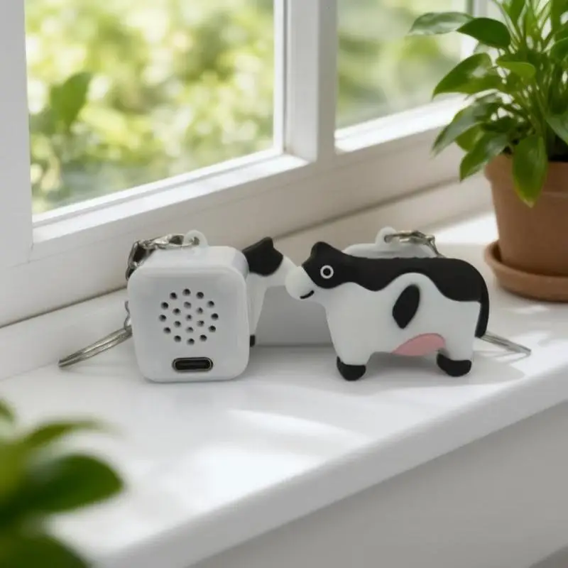 Interactive Little Cow Fidget Button Keychain with LED & Sound Portable Stress Relief Toy for Adult Office Break Use