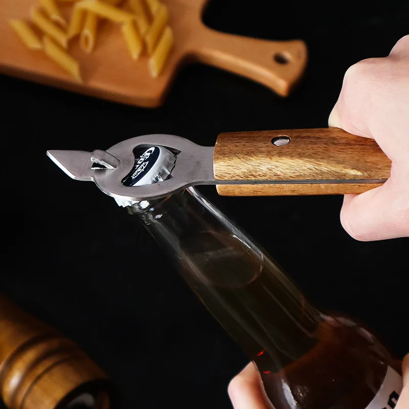 Wooden Handle Kitchen Gadgets Masher Paring Knife Egg Beater Bottle Opener Stainless Steel Oil Compartment Kitchen Accessories