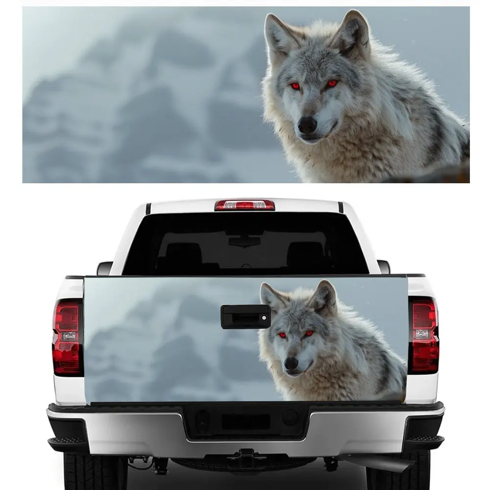 

Cool Red Eyed Wolf with Mountain Car Tail Trunk Protect Vinly Decal Auto Accessories Hood Decoration Sticker for Off-road Pickup