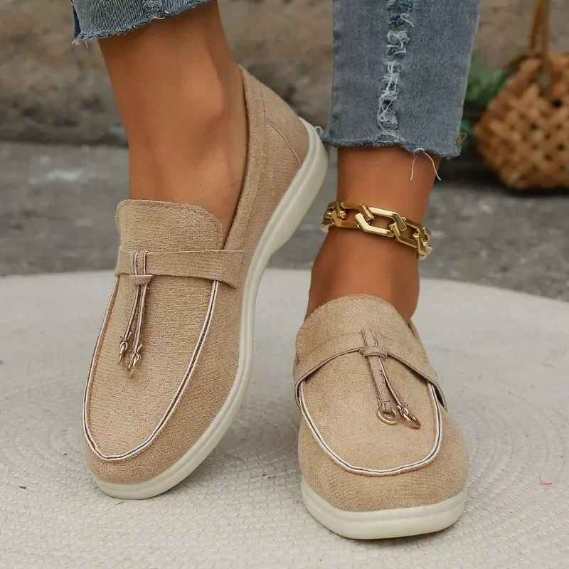

Women's Large Size Casual Fashion Shoes 2024 Spring and Autumn New Single Foot Slip-on Round Head Loafer Bean Women's Shoes