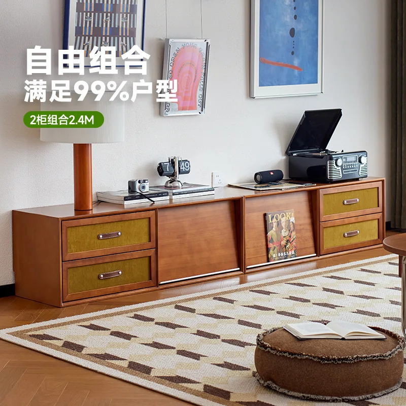 

Retro TV Cabinet Household FloorTV CabinetMedium Antique Storage Locker Integrated Solid Wood Combination Cabine