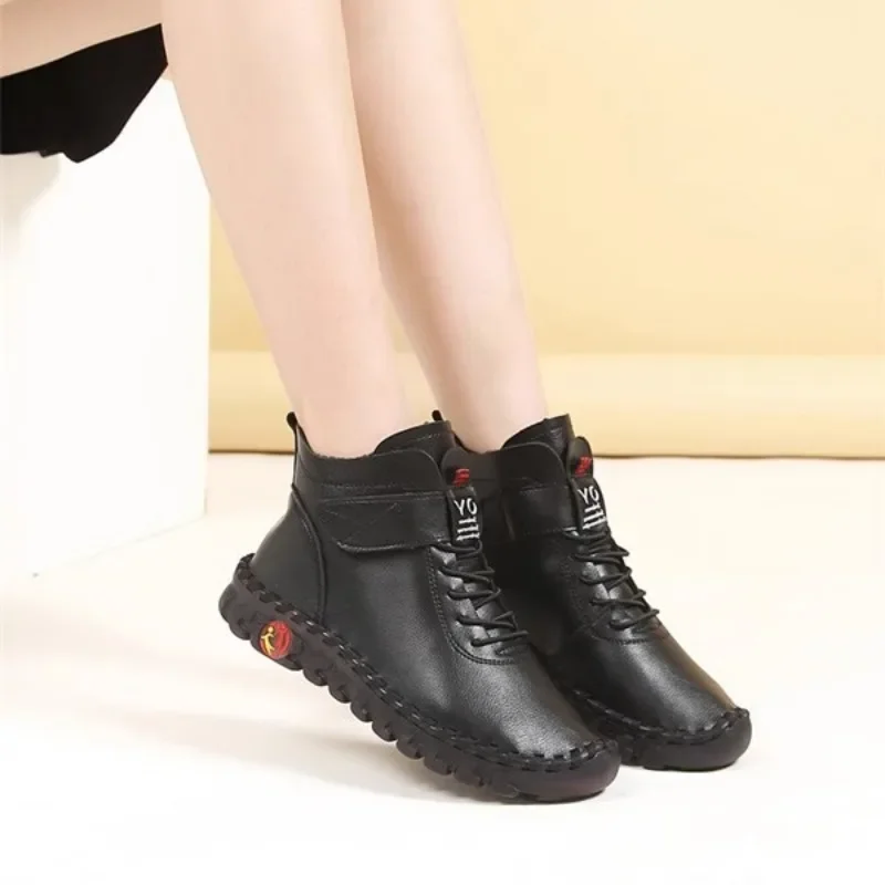 Women's Cotton Boots Winter Flat Autumn Winter Calf Sole Ankle Boots Comfortable Non-slip Plush Warm Shock-absorbing Ankle Boots