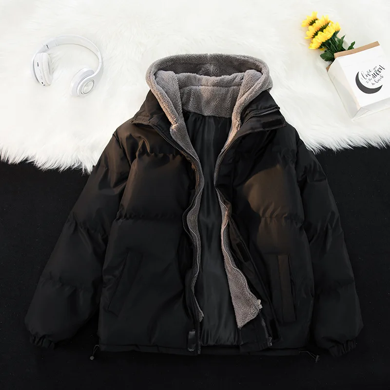 Men\'s New Winter Oversized Student Hooded and Thickened Cotton Jacket