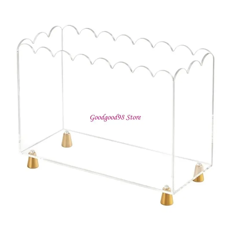 Office Desk Magazine Rack Acrylic Literature Holders Stand with Vertical File Filing and Scalloped for Study