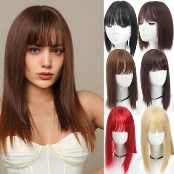 Synthetic women's 10 inch/14 inch bangs straight hair top replacement block, three card, black wig/brown wig/beige wig/khaki wig