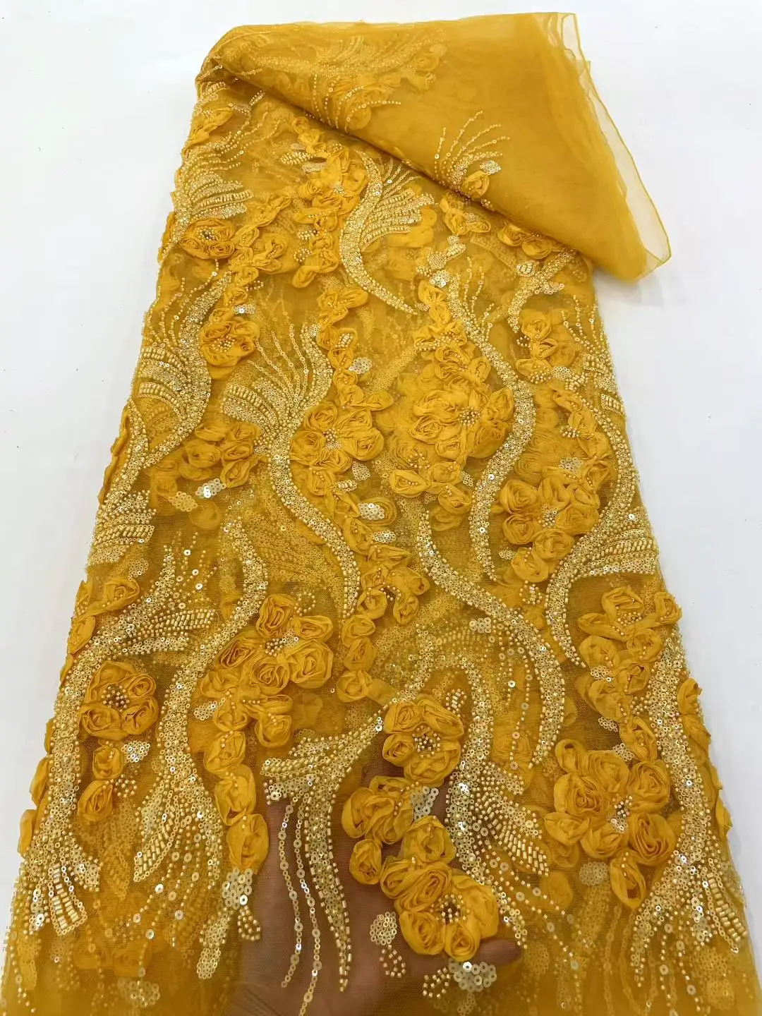 

African Groom Lace Fabric 2025 High Quality Embroidery Lace 3D French Tulle Nigeria Lace Fabric 5 Yards for Wedding Party Dress