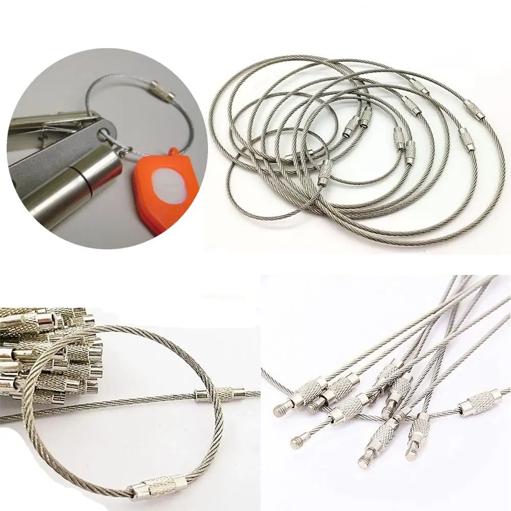 5/10/15Pcs High quality Locking Keys Chain Cable Rope Screw EDC Keychain Stainless Steel Carabiner Key Holder Wire Keyrings