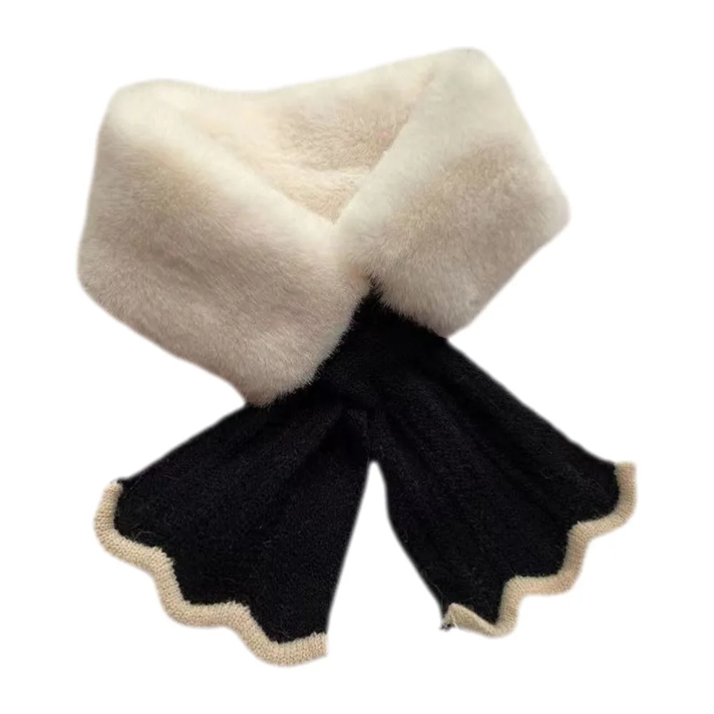 

Удобный зимний плюшевый шарф из искусственной кроличьей шерсти, толстый мягкий шарф с крестом, ветрозащитный теплый шарф для защиты шеи, женские шарфы